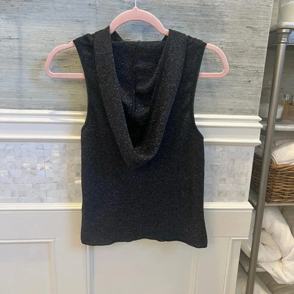NWT new Anthropologie Pilcro metallic sleeveless hooded sweater top SMALL black - Picture 11 of 15